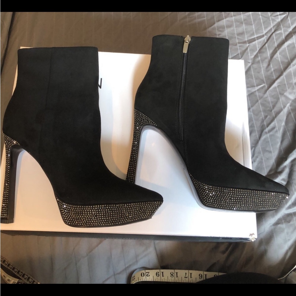 Brand new with box nine west booties rhinestone platform and suede upper sz 8.5